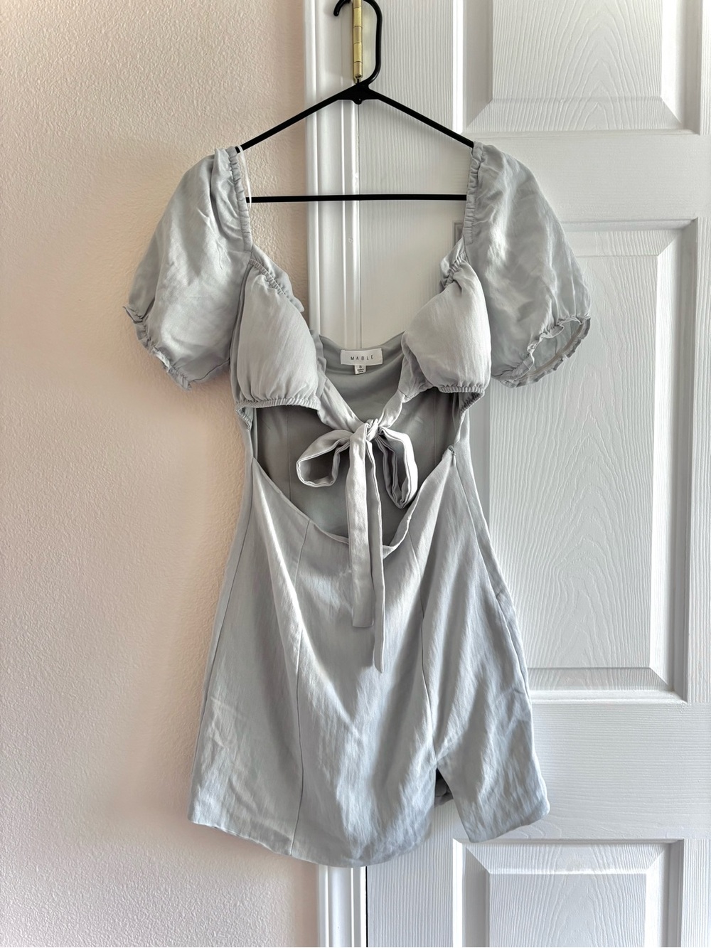 Mable Light Blue/ Grey Cut-Out Cottagecore Tie-Front Mini Dress Size S